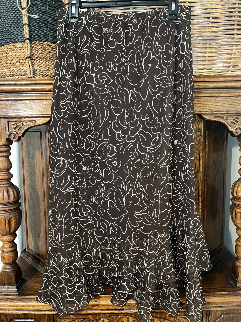 Cato Brown Floral-Print chiffon Maxi Skirt with Ruffle Hem
